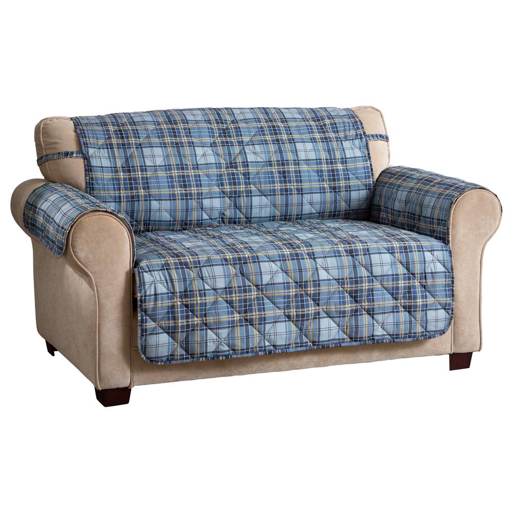 Innovative Textile Solutions Tartan Plaid Navy Polyester Secure Fits on Recliner Cover 1Piece