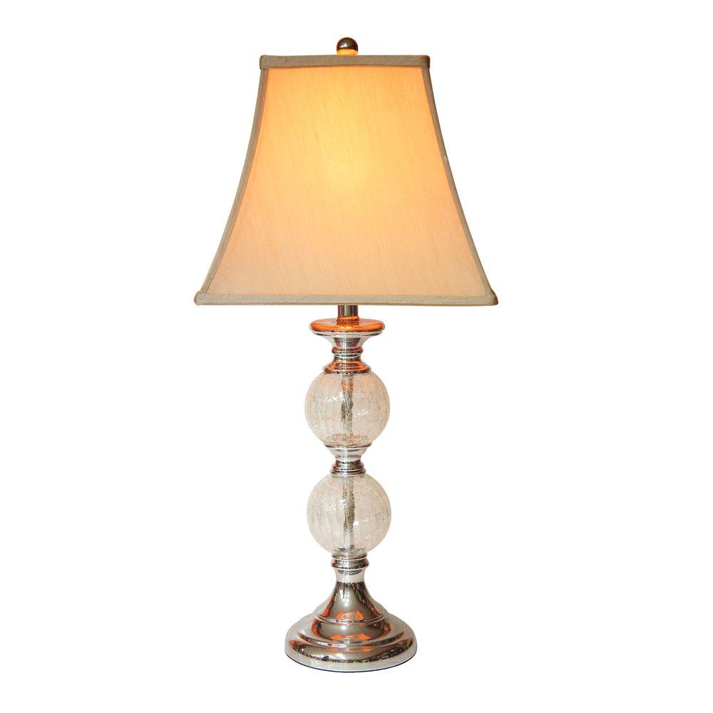 Hampton Bay Mix And Match Chrome Glass Orb Table Lamp With Grey Square Bell Shade