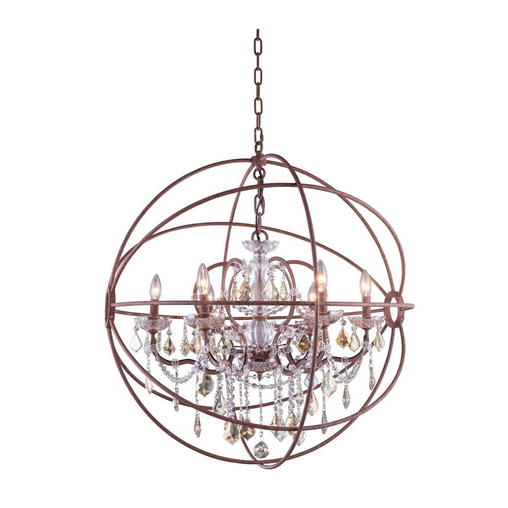 Elegant Lighting Geneva 6Light Rustic Intent Chandelier with Golden Teak Smoky Crystal