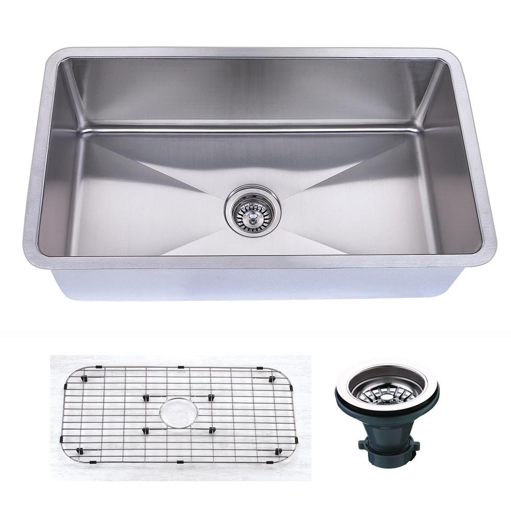 Empire Industries Premium Undermount 18-Gauge Stainless Steel 29.5 in. Single Bowl Kitchen Sink with Grid and Strainer, Satin was $275.0 now $185.12 (33.0% off)