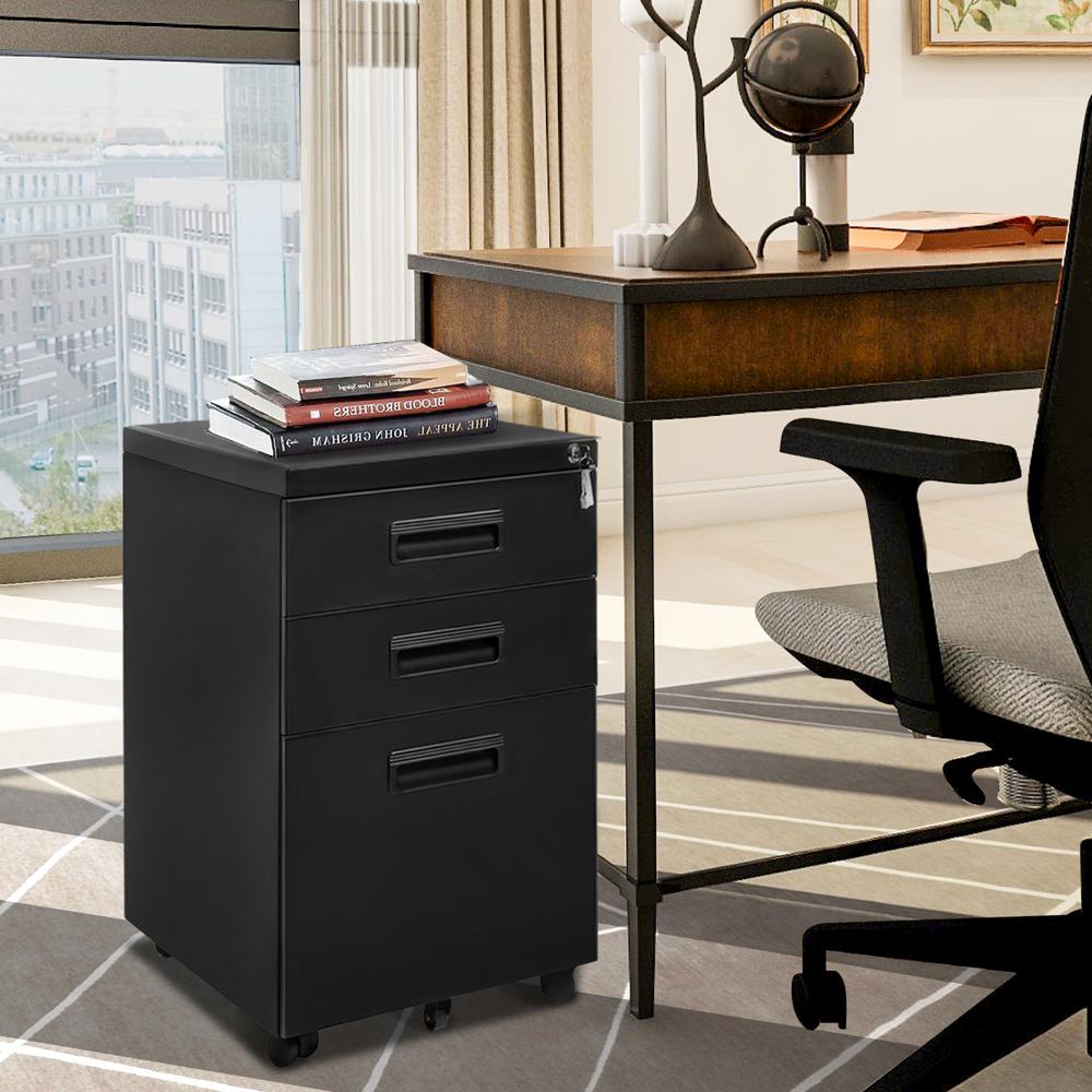 Boyel Living 3 Drawer Black Mobile Plastic Handle Metal File Cabinet With Keys Ly Wf036951baa The Home Depot