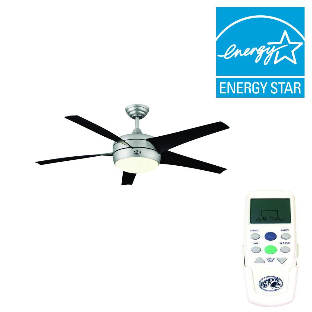 Hampton Bay Windward II 54 in. Indoor Brushed Steel Ceiling Fan ...