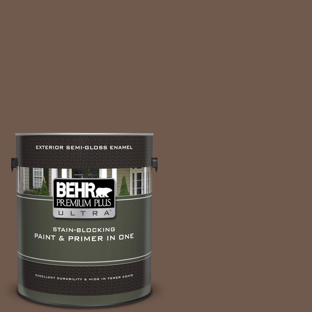 Behr Premium Plus Ultra 1 Gal Ppf 52 Rich Brown Semi Gloss Enamel Ppf 52 Rich Brown Semi Gloss Enamel Exterior Paint And Primer In One