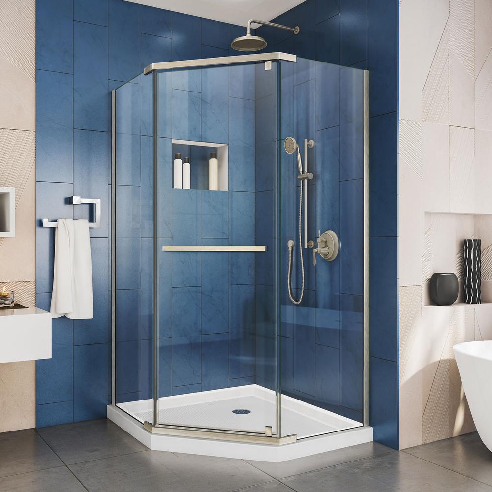 Prism 34 125 In X 34 125 In X 72 In Semi Frameless Neo Angle Pivot Shower Enclosure In Brushed Nickel