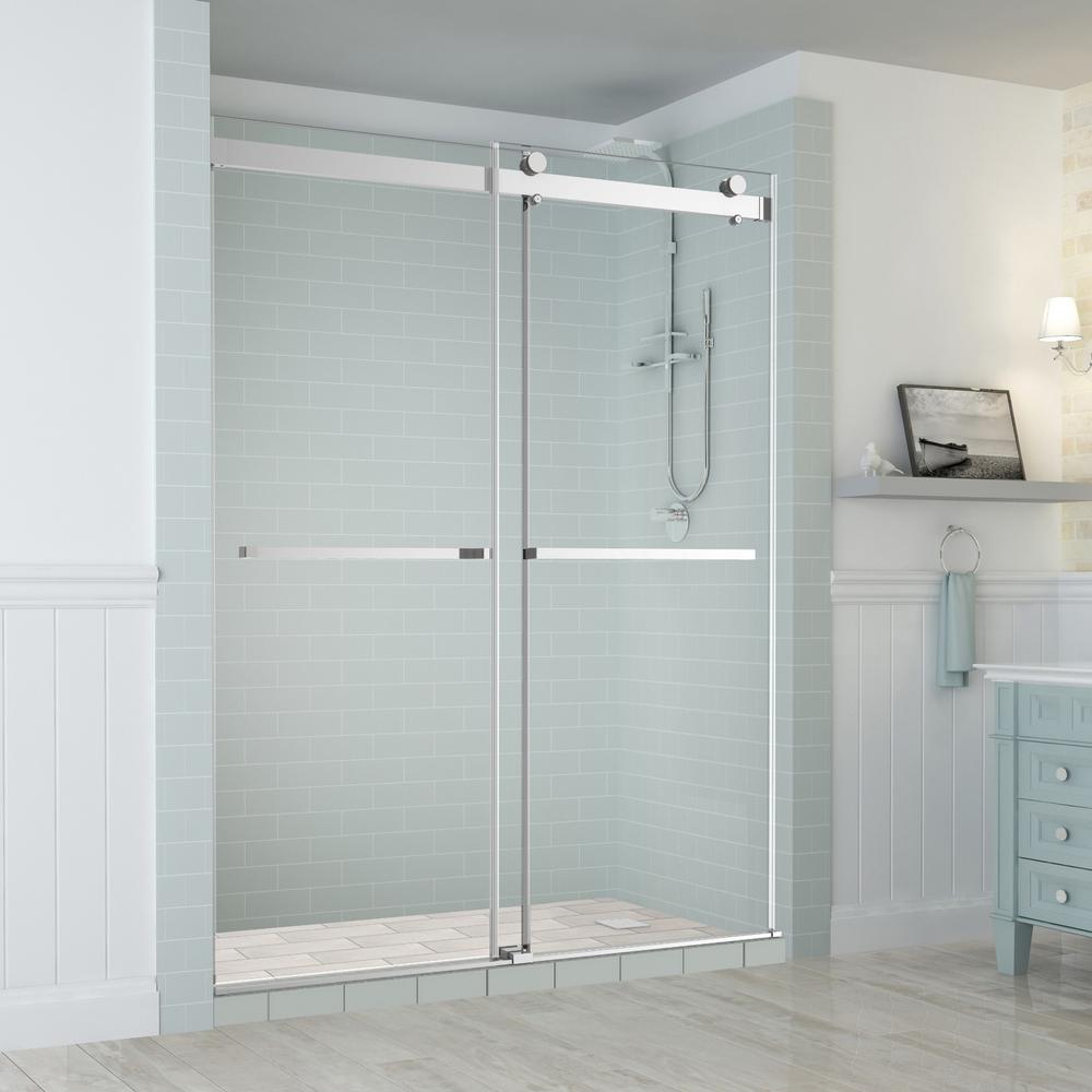 Aston Rivage 56 In To 60 In X 76 In Frameless Sliding Double Bypass Sliding Shower Door In Chrome Sdr977ez Ch 60 10 The Home Depot