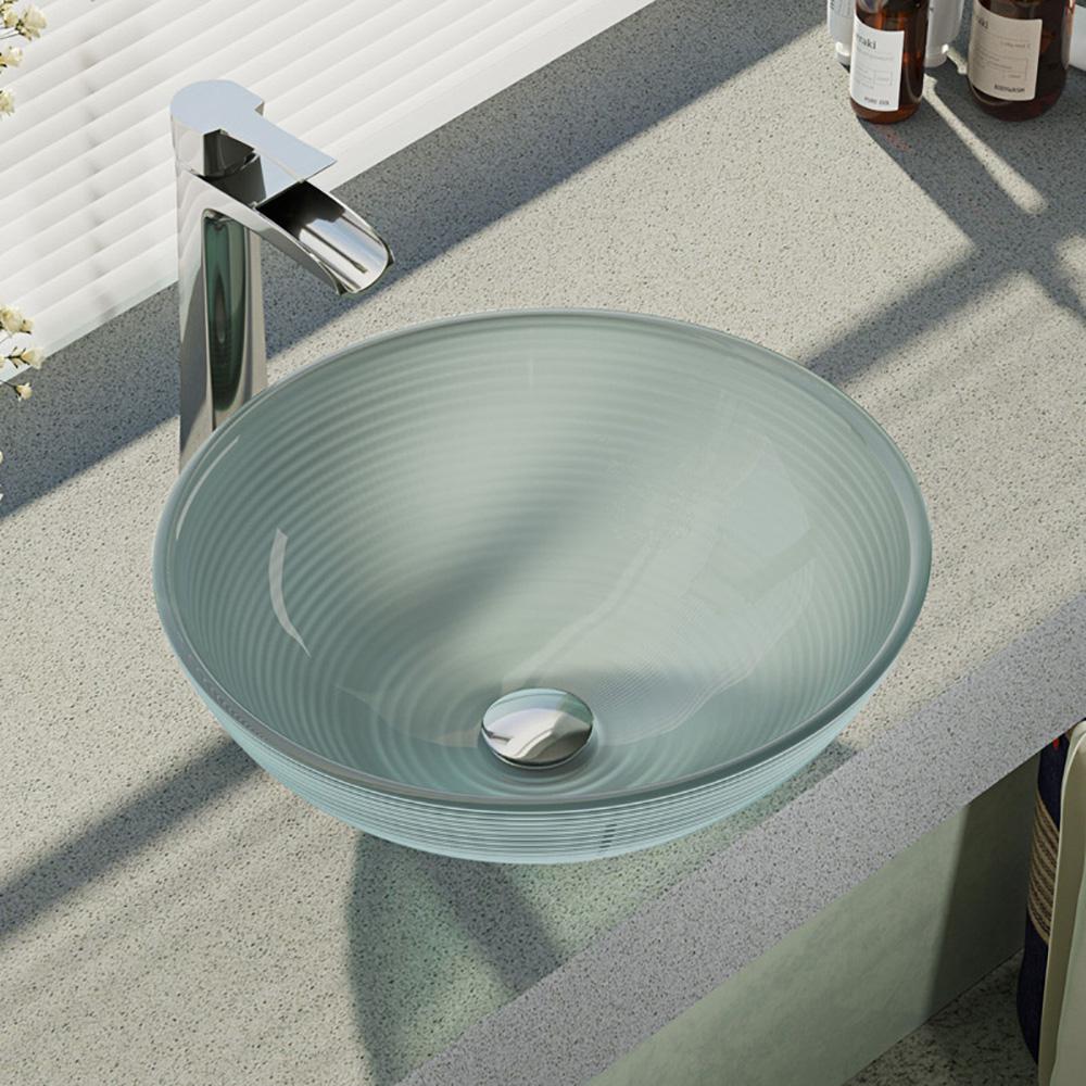 Rene Glass Vessel Sink in Sparkling Silver with R97007 Faucet and Pop