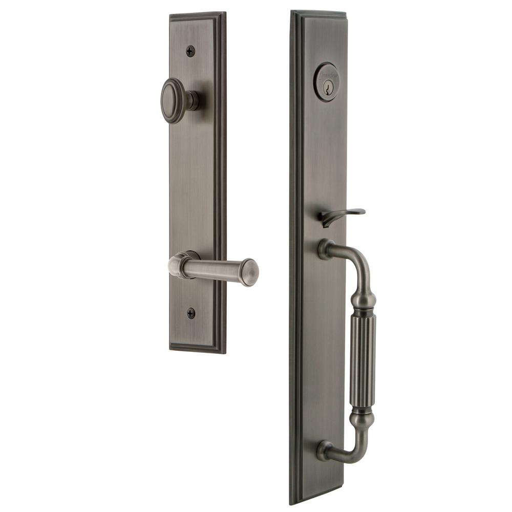 Grandeur 849890 Hardware Carre One-Piece Dummy Handleset with F Grip and Georgetown Lever in Antique Pewter Grandeur Hardware