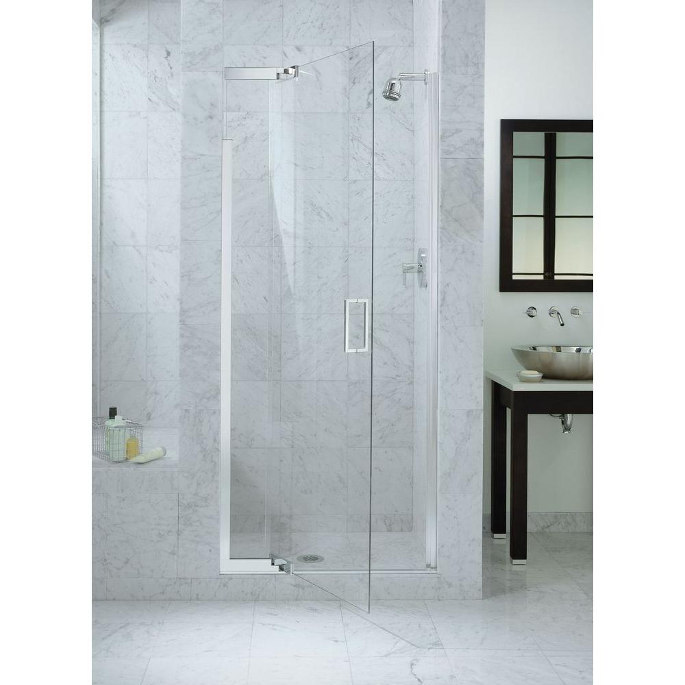 Kohler Purist 36 In X 72 In Heavy Semi Frameless Pivot Shower Door In Bright Silver With Handle K 702011 L Sh The Home Depot