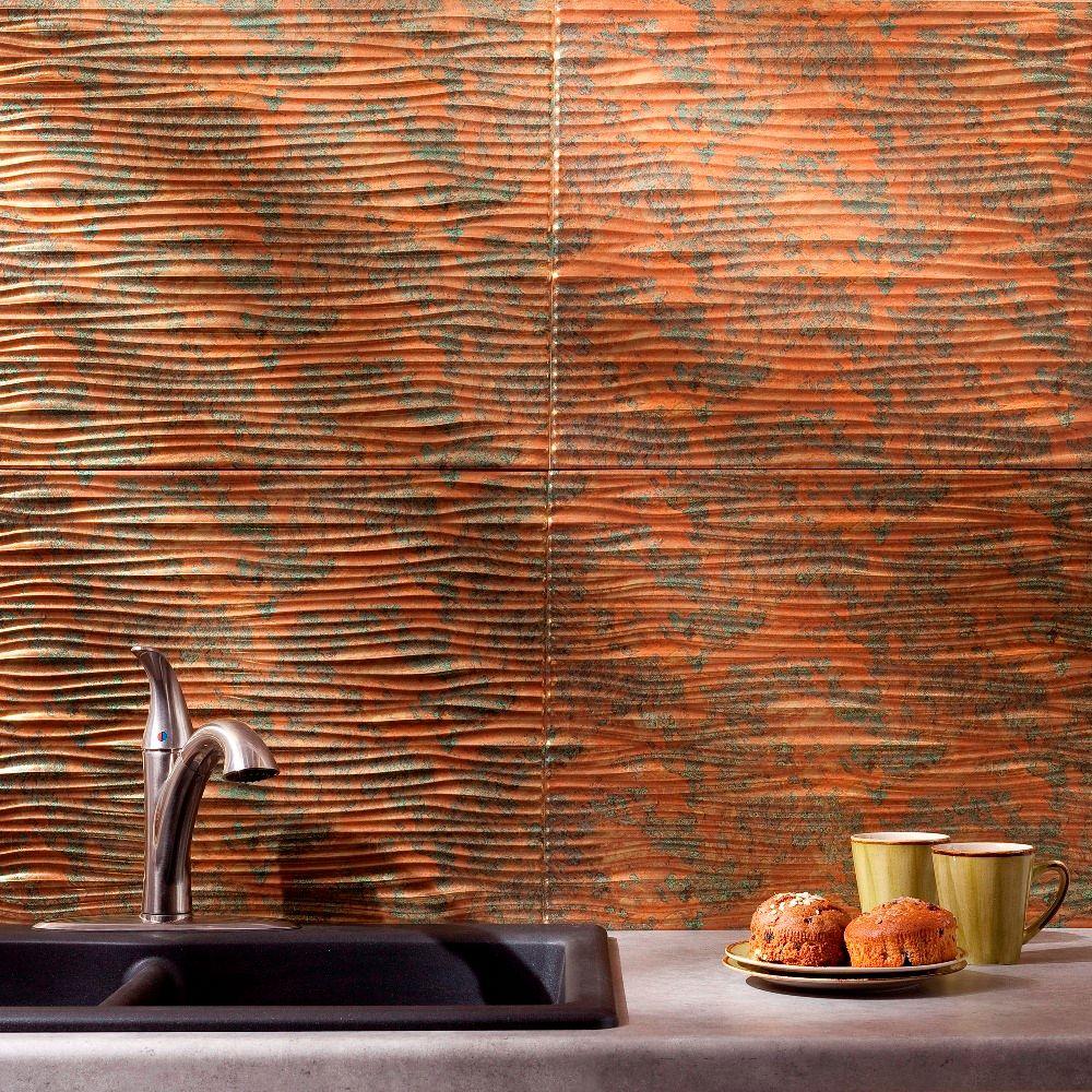 Fasade 24 in. x 18 in. Waves PVC Decorative Tile Backsplash in Copper