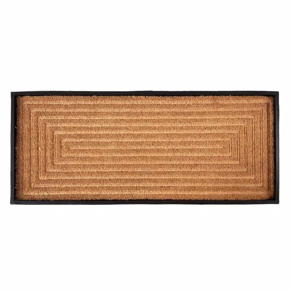 Photo 1 of 34.5 in. x 14 in. x 1.5 in. Natural & Recycled Rubber Boot Tray with Rectangle Embossed Coir Insert