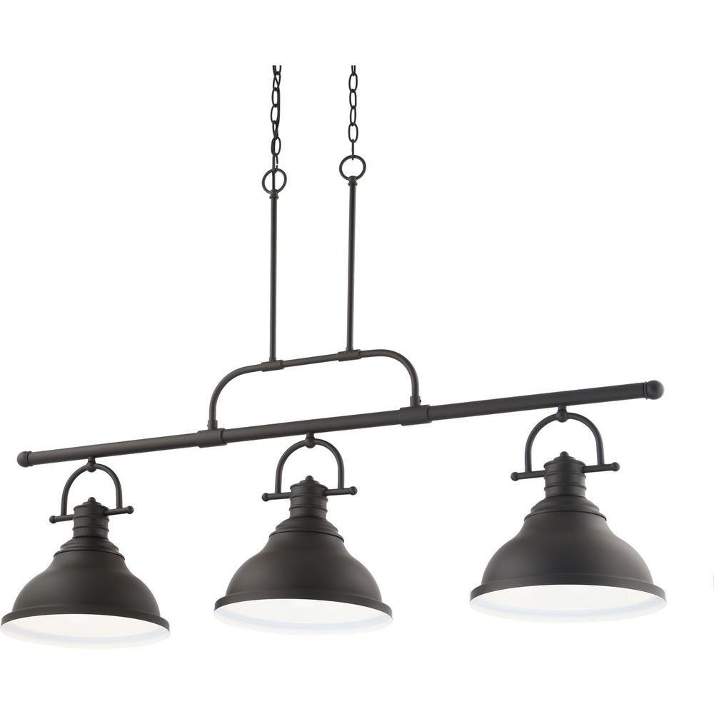 Volume Lighting 3 Light Indoor Foundry Bronze Linear Kitchen Island Hanging Pendant With Bell Shaped Bowls
