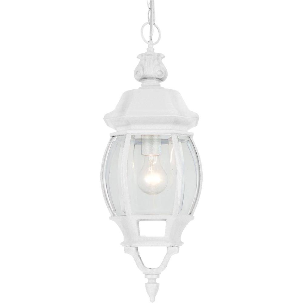 1 Light White Aluminum Indoor Outdoor Lamp Lantern Hanging Pendant With Clear Beveled Glass Panes