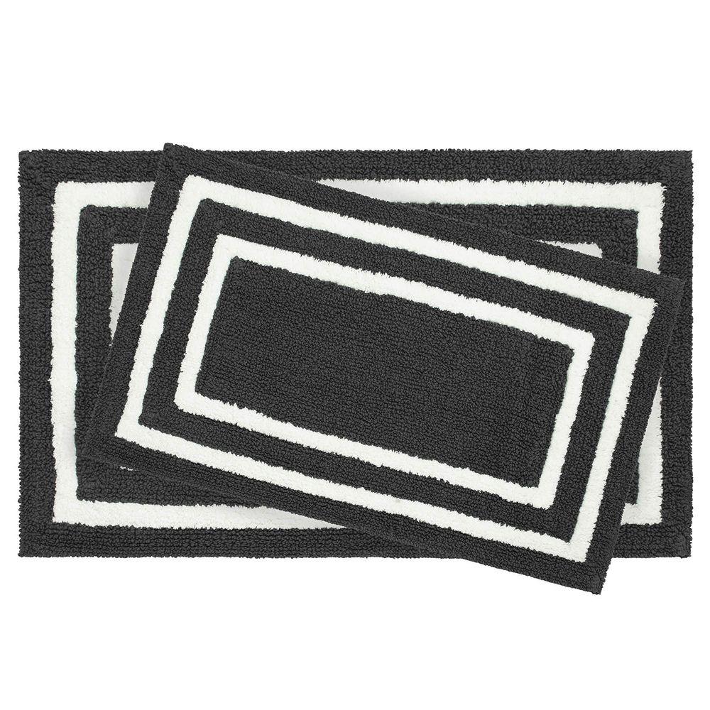Jean Pierre Reversible Cotton Soft Double Border Gun Metal 2 Piece Bath Mat Set Jean Pierre Reversible Cotton Soft Double Border Gun Metal 2 Piece Bath Mat Set
