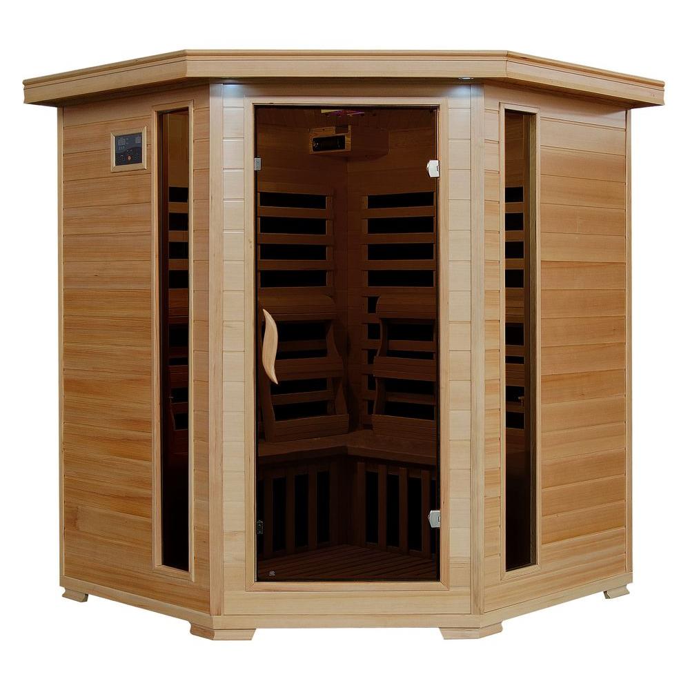 Radiant Sauna 4-Person Hemlock Corner Infrared Sauna with 10 Carbon