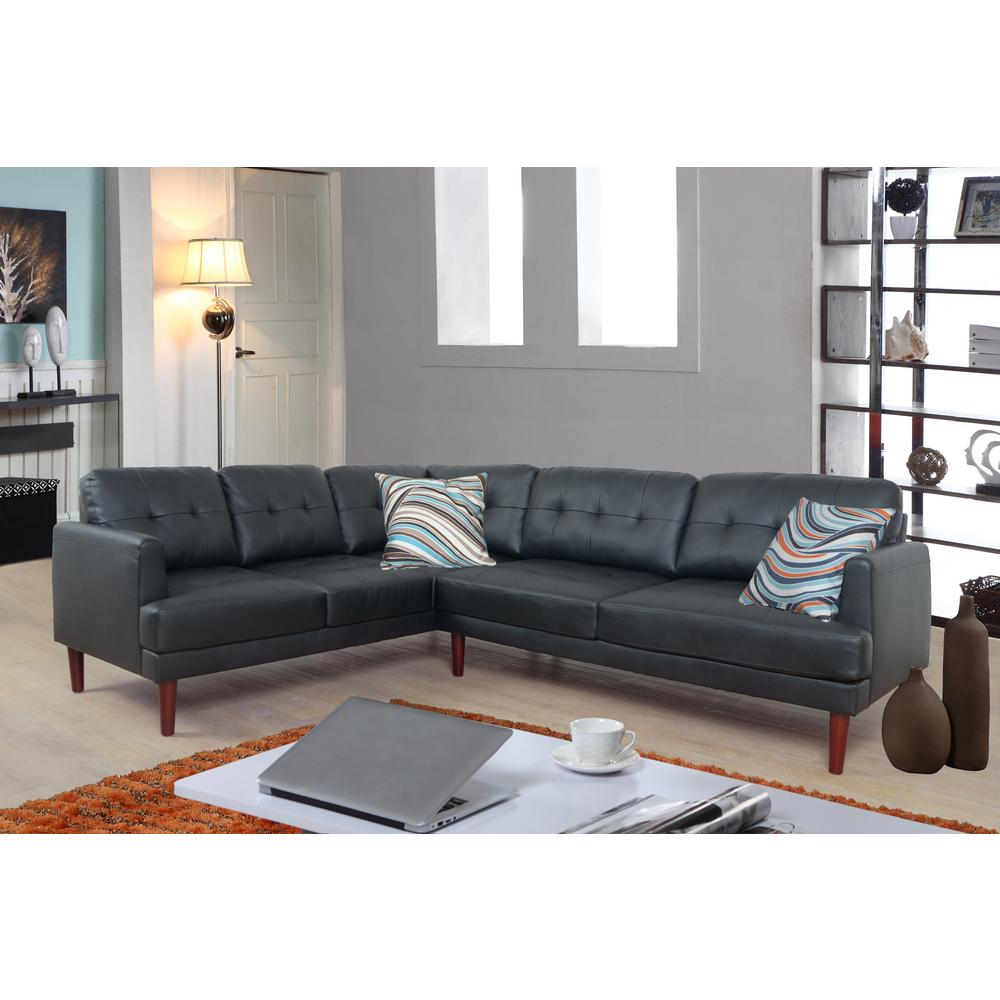Black Faux Single Line Tufted Leather Sectional Sofa Set 2 Piece Undefined Black Faux Single Line Tufted Leather Sectional Sofa Set 2 Piece