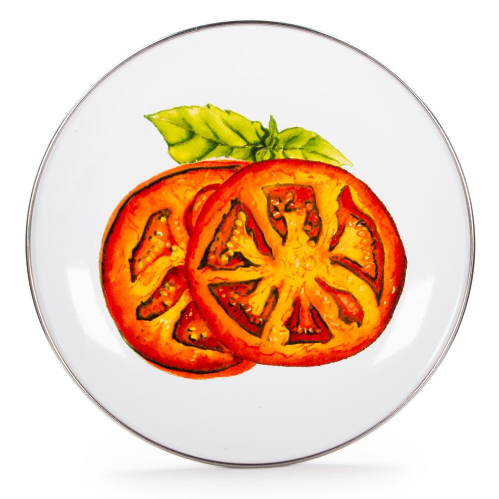 Golden Rabbit Tomatoes 8 In Enamelware Round Sandwich Plate Tm69 Enamelware Round Sandwich Plate