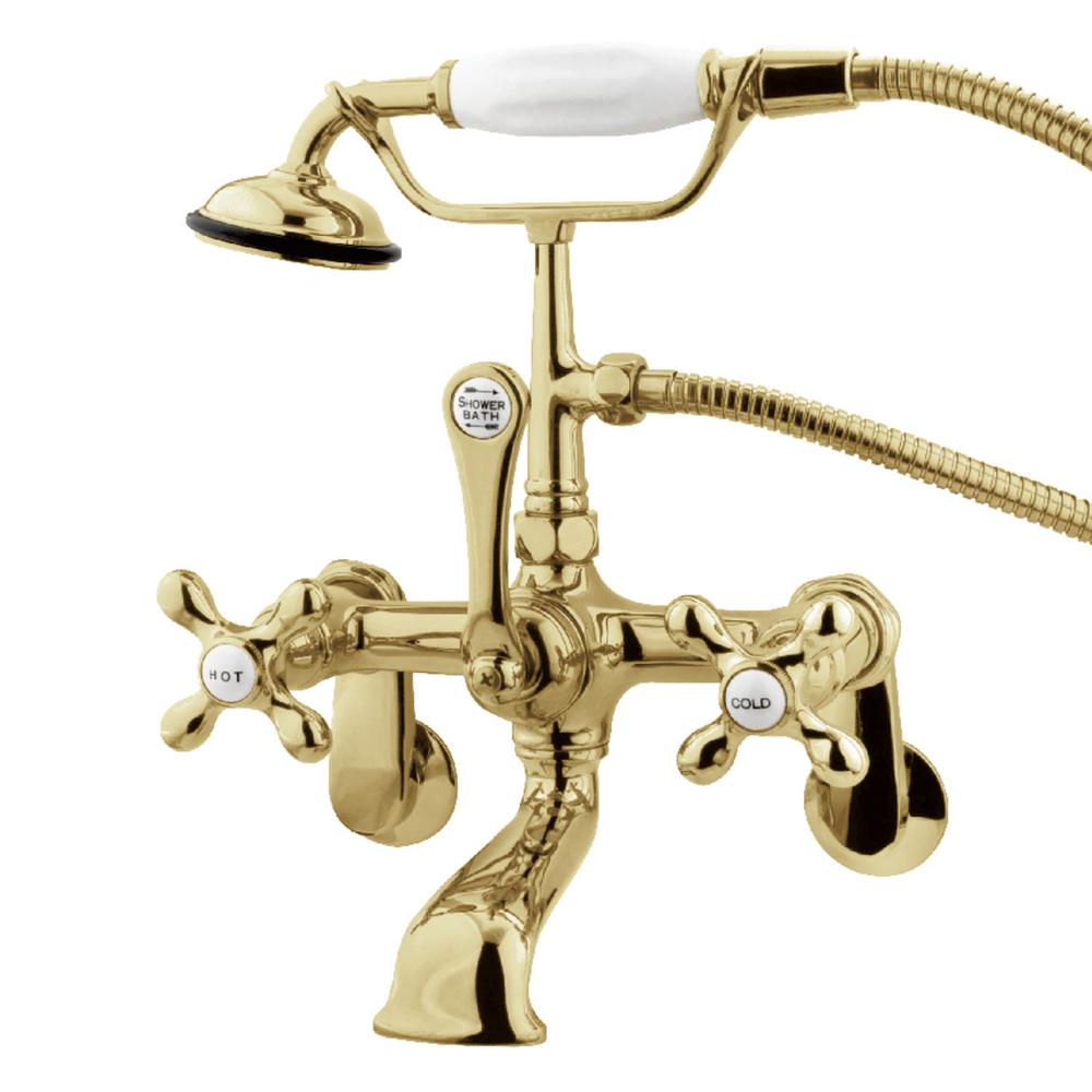 Vintage Adjustable Center 3-Handle Claw Foot Tub Faucet with Handshower in Polished Brass