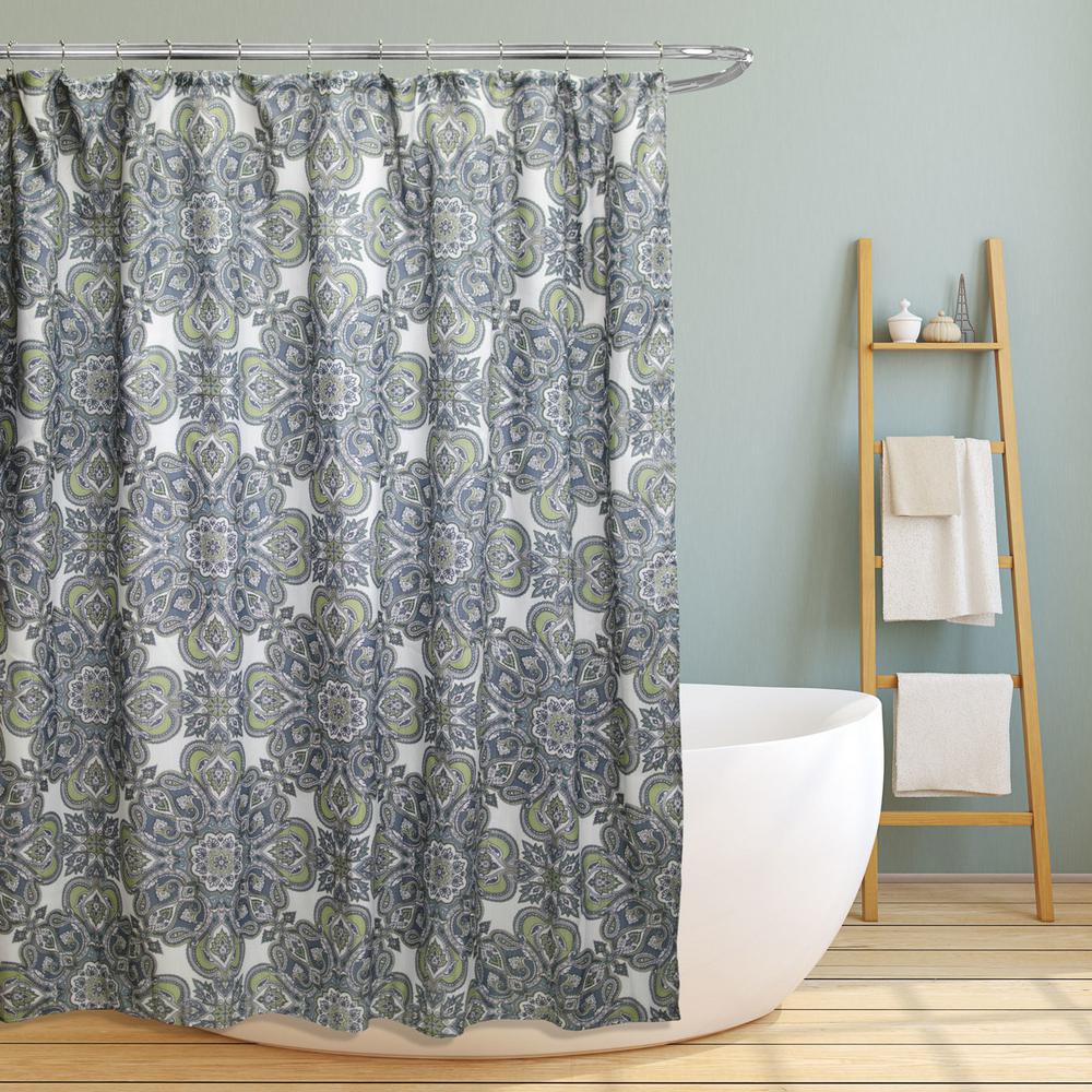 Jenna 70 In Fl Scroll Medallion Canvas Shower Curtain