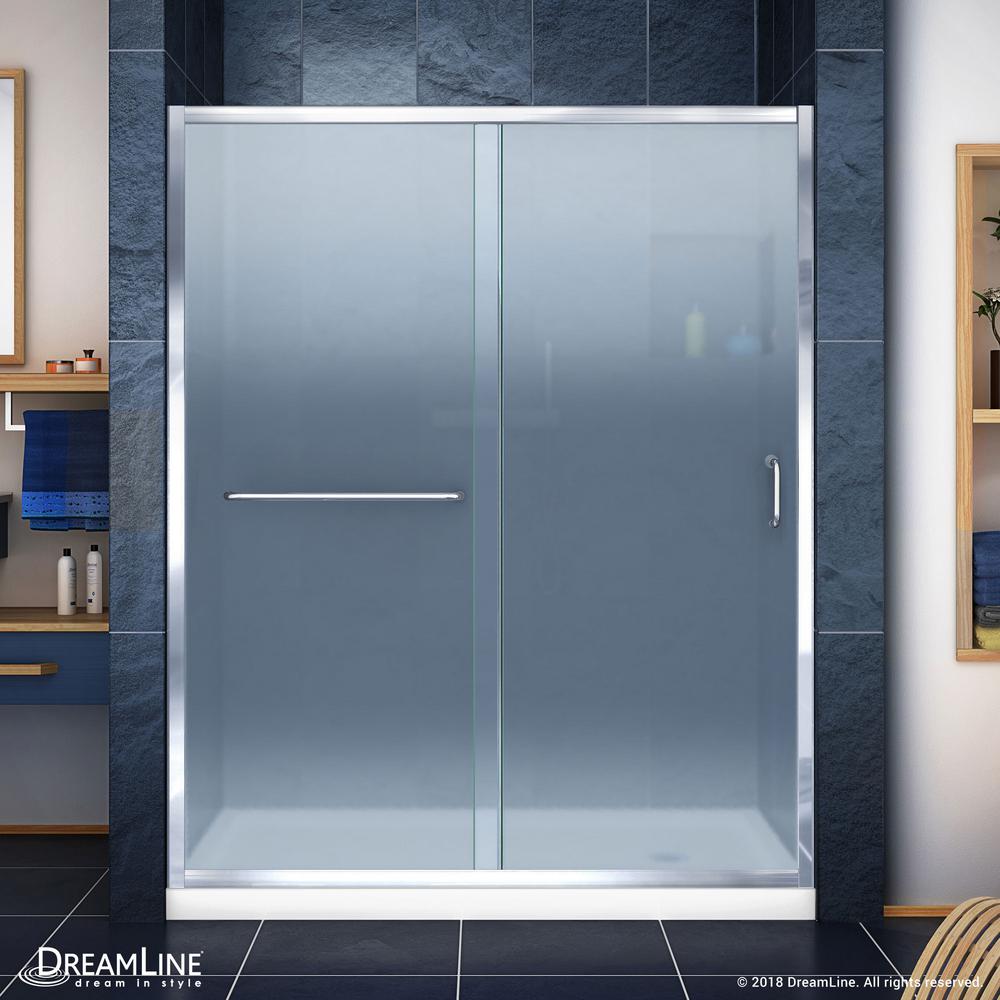 Dreamline Infinity Z 32 In X 60 Semi Frameless Sliding Shower Door Chrome With Right Drain White Acrylic Base