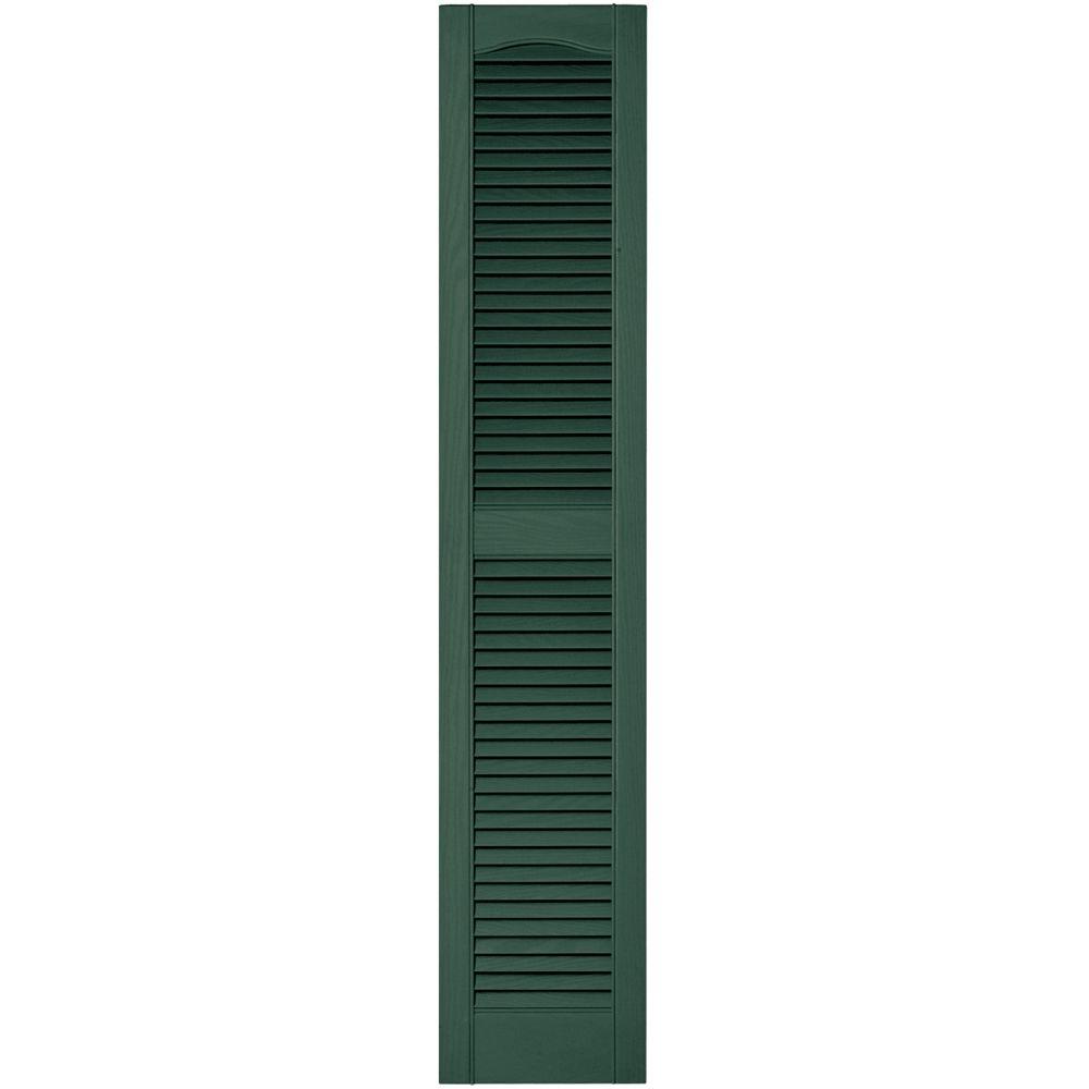12 in. x 60 in. louvered vinyl exterior shutters pair in #028 forest green
