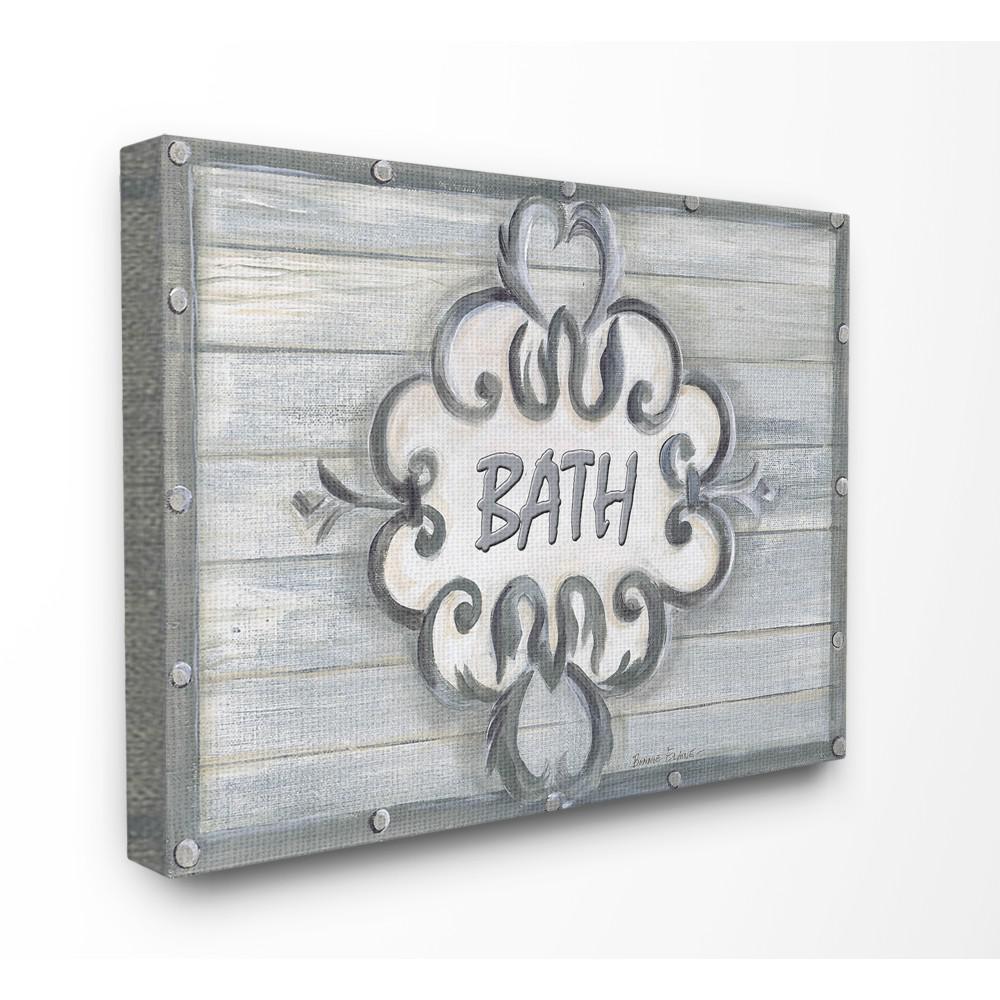 Stupell Industries 16 In X 20 In Bath Grey Bead Board With Scroll Plaque Bathroom By Bonnie Wrublesky Printed Canvas Wall Art Wrp 905 Cn 16x20 The Home Depot