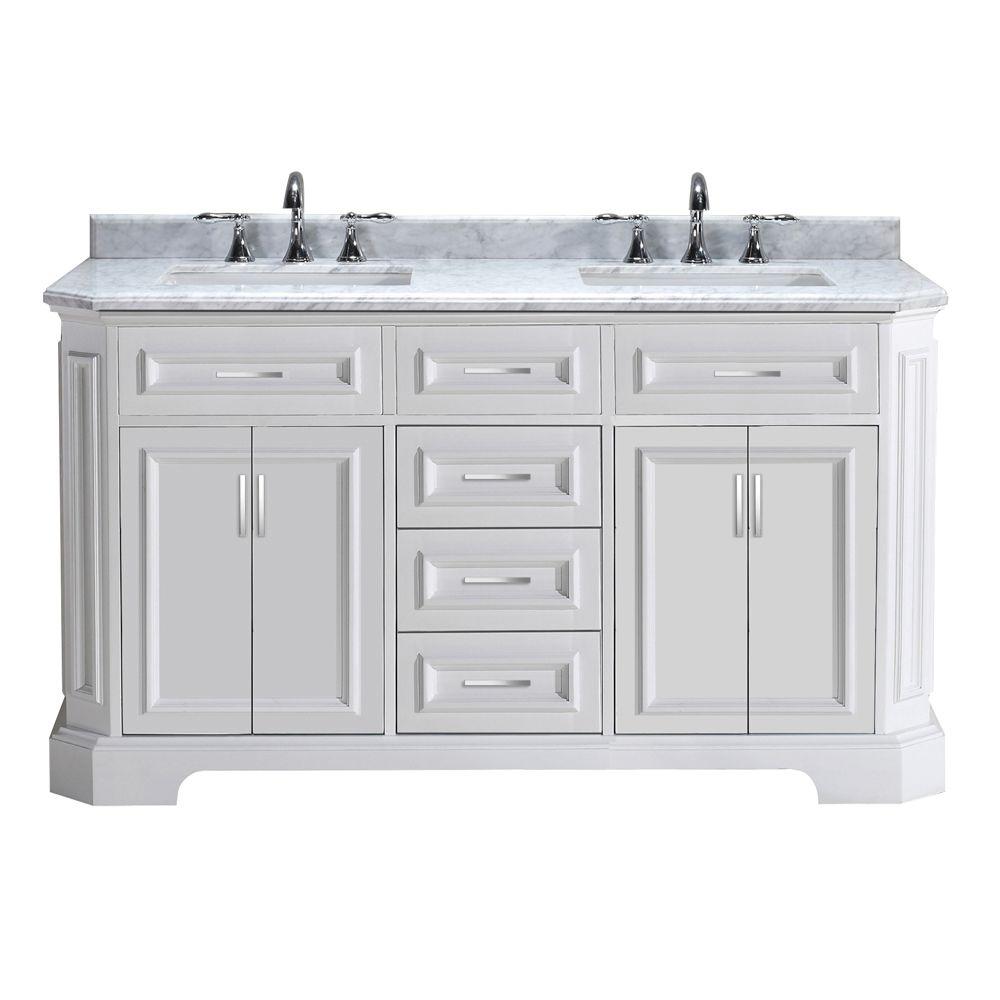 Pegasus Bristol 60 in. Vanity in White with Marble Vanity Top in
