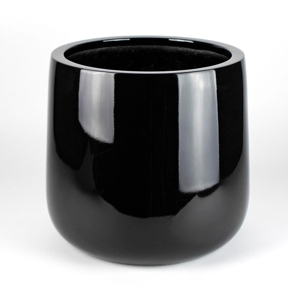 Vasesource 13 in. x 13 in. Shiny Black Round Bottom Fiberglass Planter