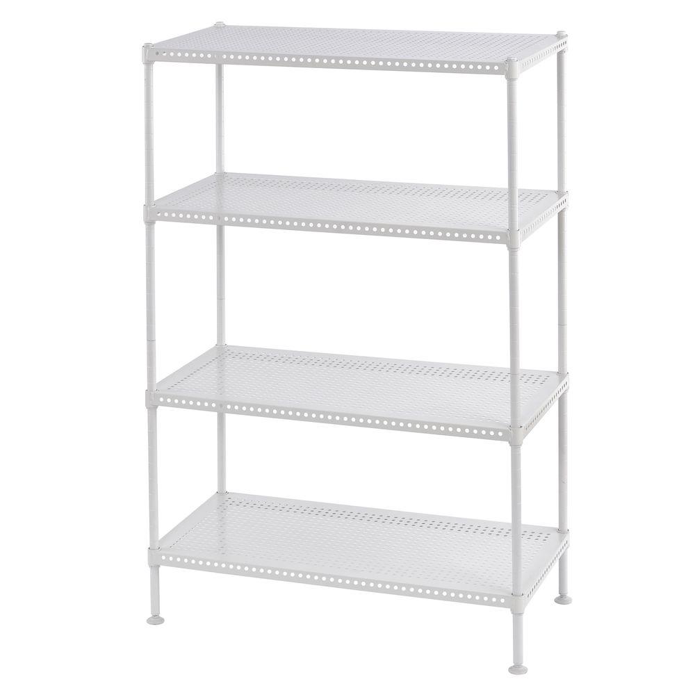 white metal shelf unit