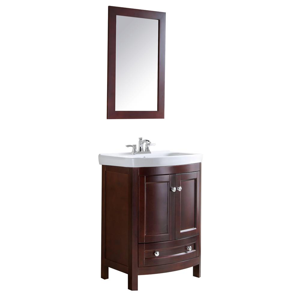 Anzzi Montresor 24 In W X 34 H Bath Vanity Rich Walnut With Ceramic Top White Basin And Mirror