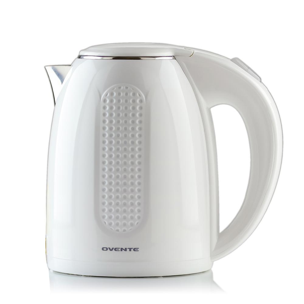 KD64W 7-Cup White Stainless Steel BPA-Free Cordless Electric Kettle with Auto Shut-Off and Boil-Dry Protection