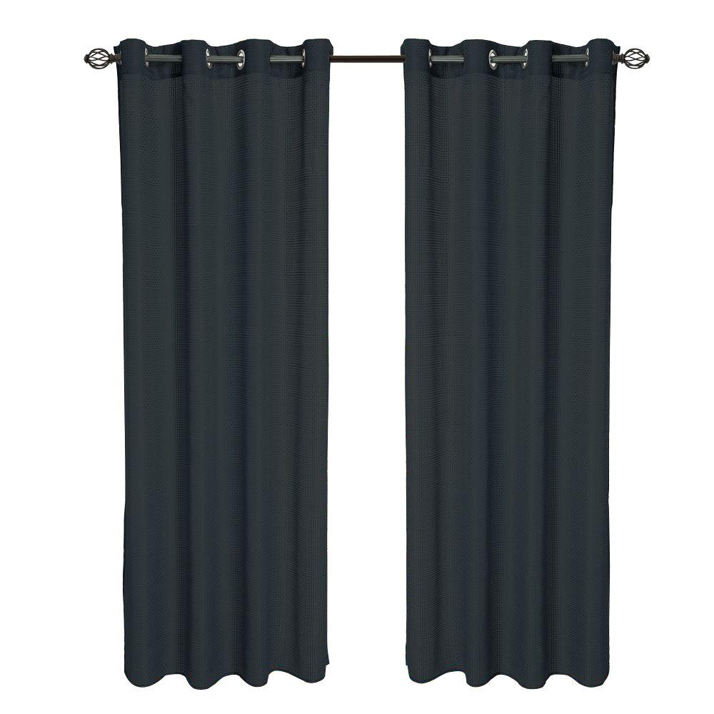 Lavish Home Black Olivia Jacquard Grommet Curtain Panel 108 In