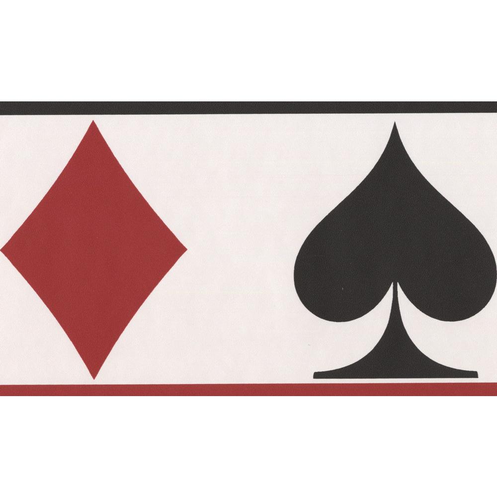 Norwall Poker White Black Red Card Suits Prepasted Wallpaper Border