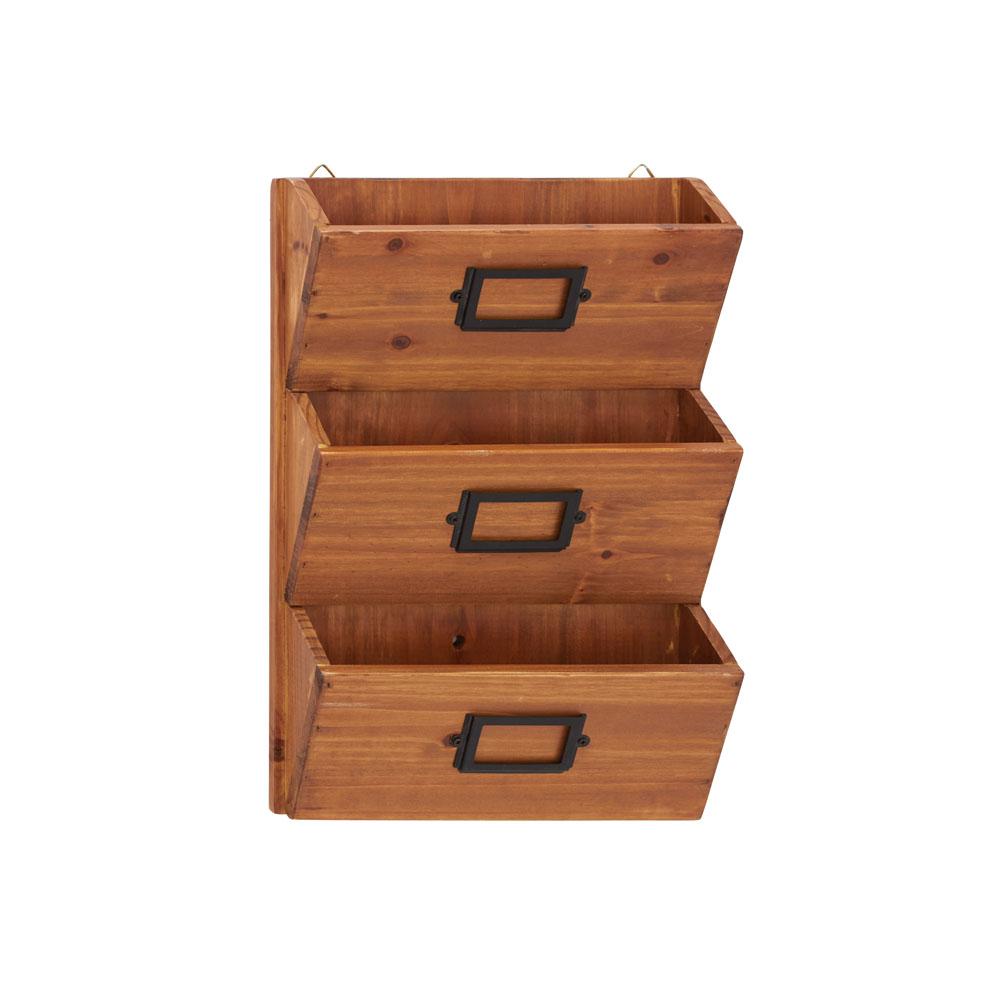 12 In W X 18 H Firwood 3 Tiered Wall Mounted Letter Holder Rack Cherrywood Brown With Black Iron Card Frames