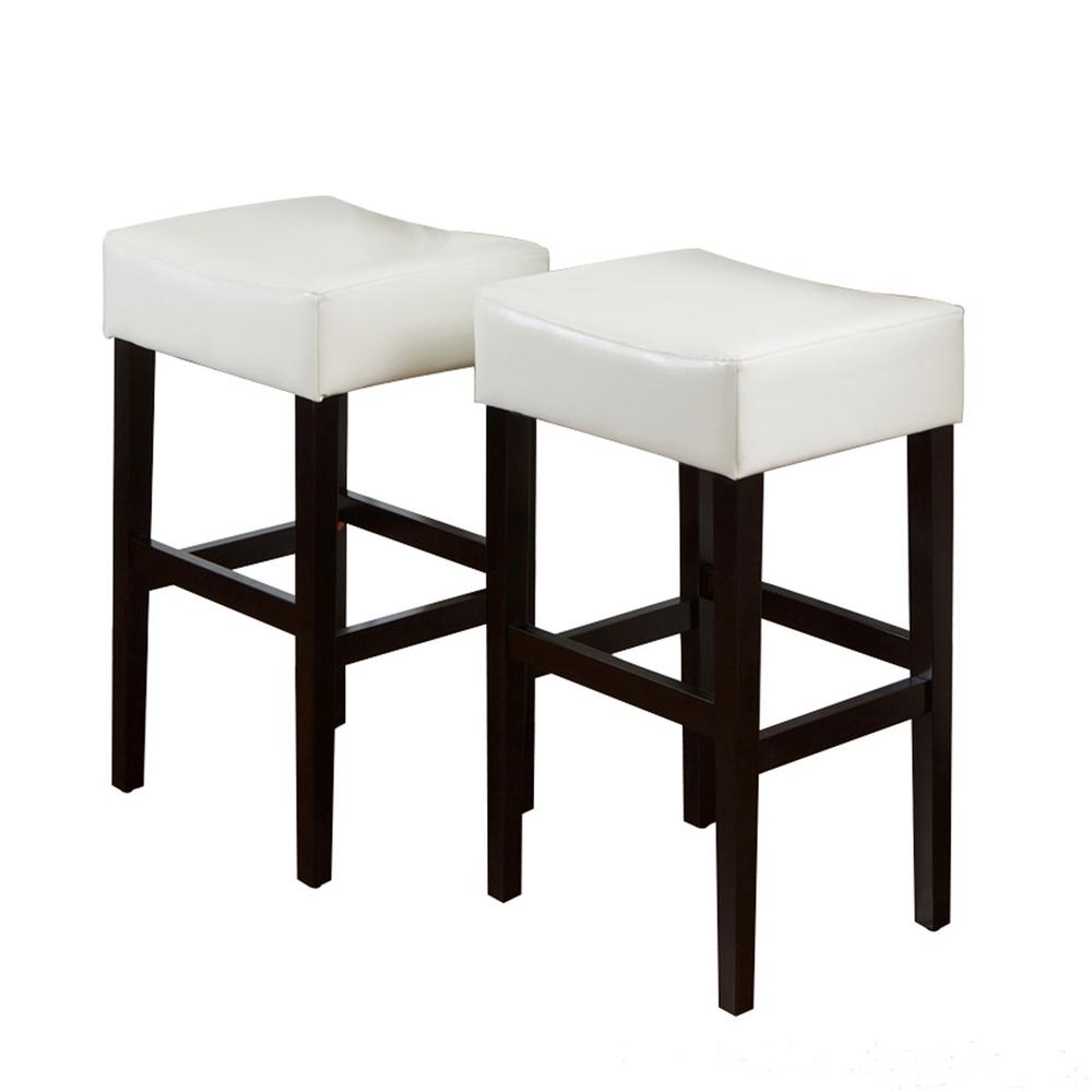 Noble House Lopez 30 In Ivory Leather Backless Bar Stool Set Of 2 Ivory Leather Backless Bar Stool Set Of 2