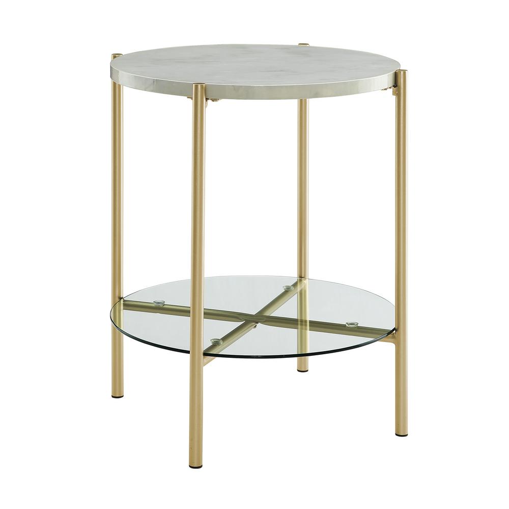 Walker Edison Furniture Company 20 In White Marble And Gold Simone Round Side Table