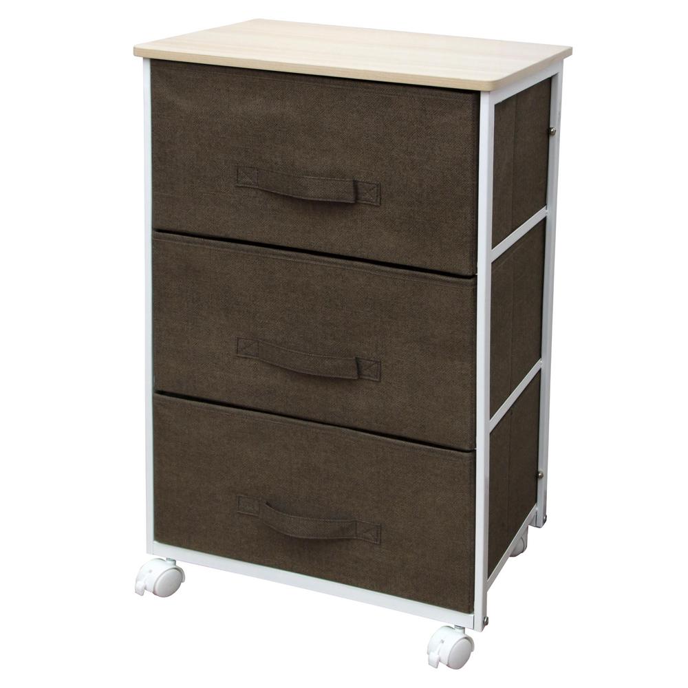 3 Tier Non Woven Fabric Drawer Cart In Brown Hdc55782 The Home Depot