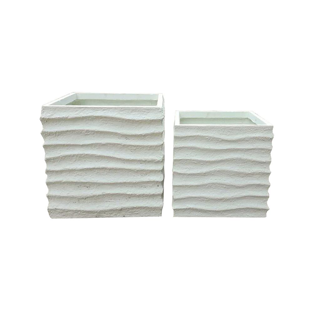 Modern White Planters Garden Center The Home Depot Lightweight Concrete Square Wave Textured Off White Planter Set Of 2