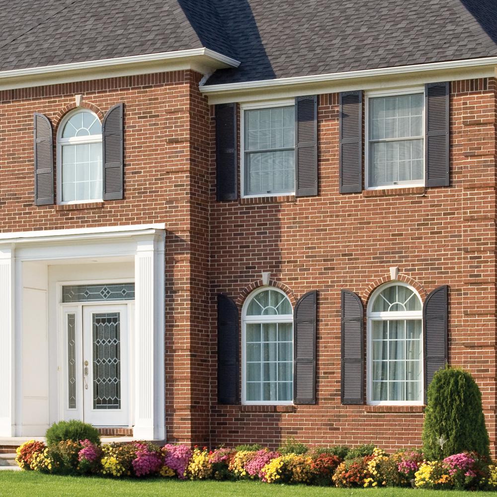 Black Louvered Vinyl Exterior Shutter With Hardware 15X60