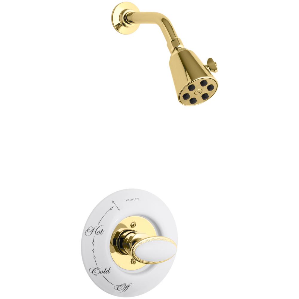 KOHLER Antique 1-Spray 3.8 in. Single Wall Mount Fixed Shower Head in Polished Brass was $1368.79 now $684.4 (50.0% off)
