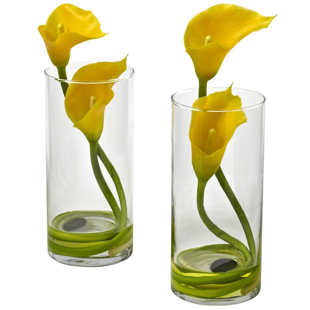 Nearly Natural Double Calla Lily With Cylinder Set Of 2 1390 Yl S2 Nearly Natural Double Calla Lily With Cylinder Set Of 2