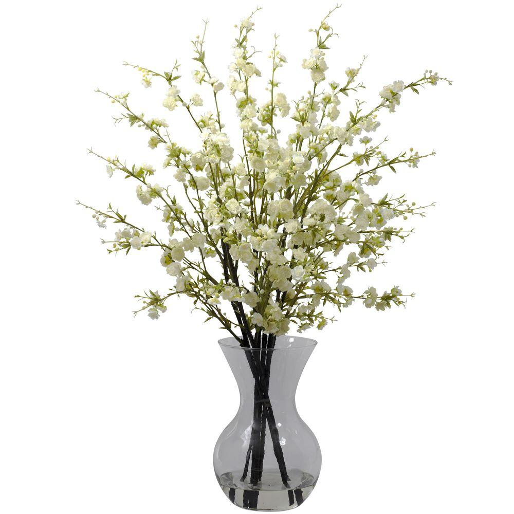 Nearly Natural Cherry Blossoms With Vase Arrangement In White 1315 Nearly Natural Cherry Blossoms With Vase Arrangement In White