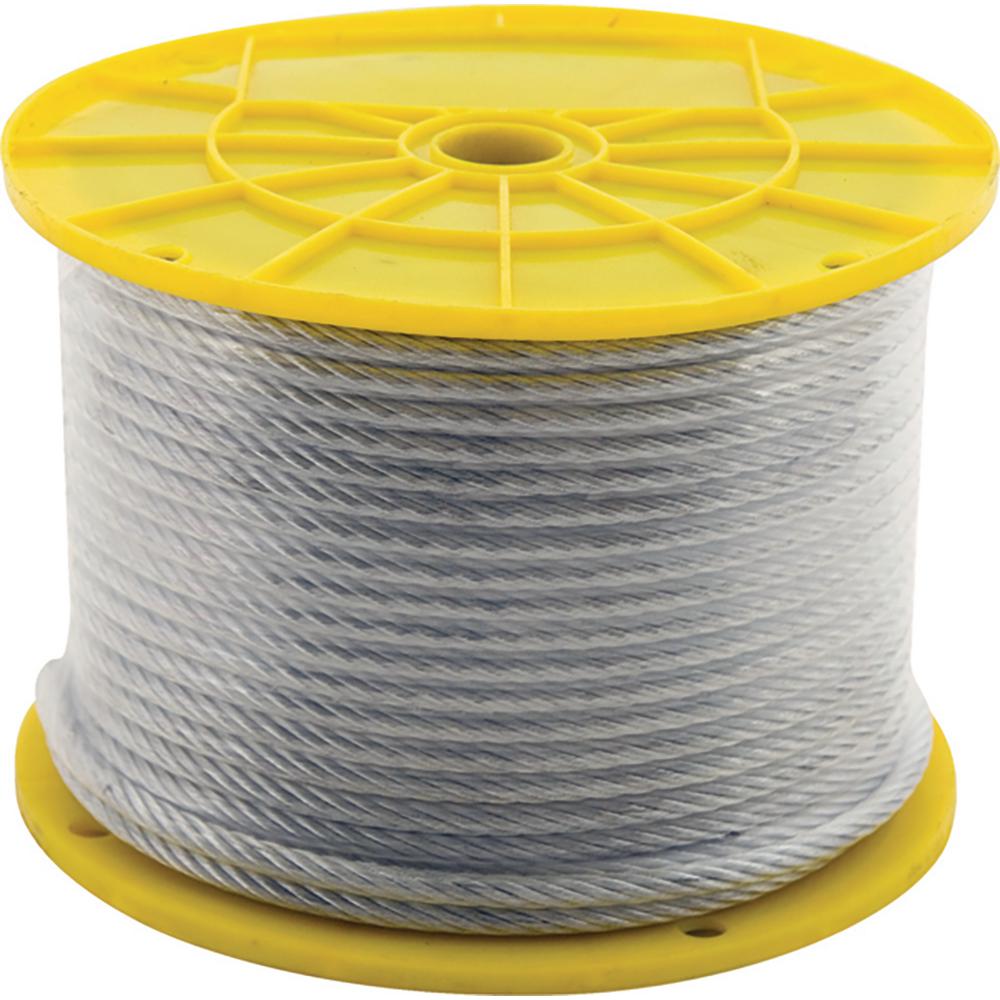 1//16 Coated to 3//32 Diameter White Vinyl Coated Cable 7x7 Construction 500 ft Reel