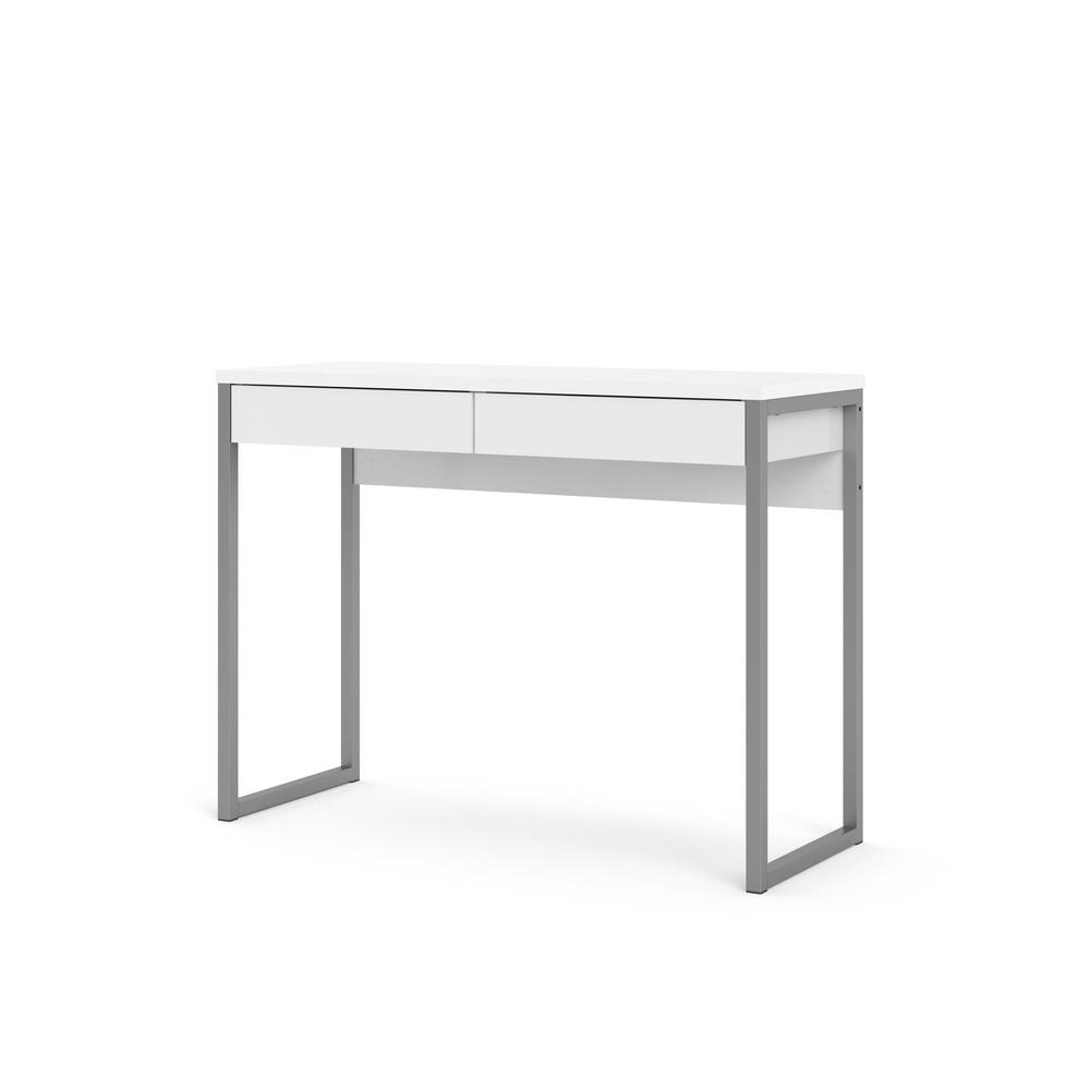 Tvilum 40 In White Rectangular 2 Drawer Writing Desk With Metal