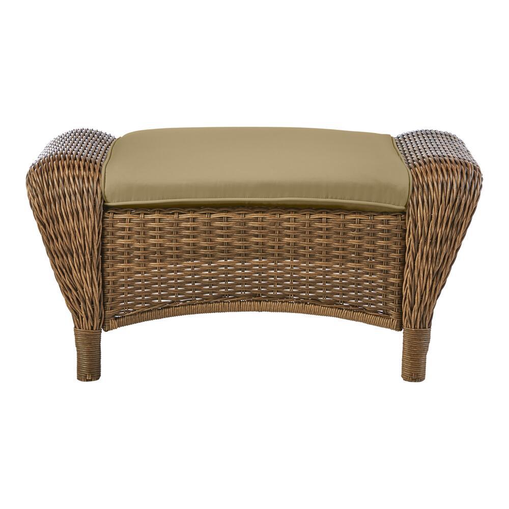 Hampton Bay Beacon Park Brown Wicker Outdoor Patio Ottoman with