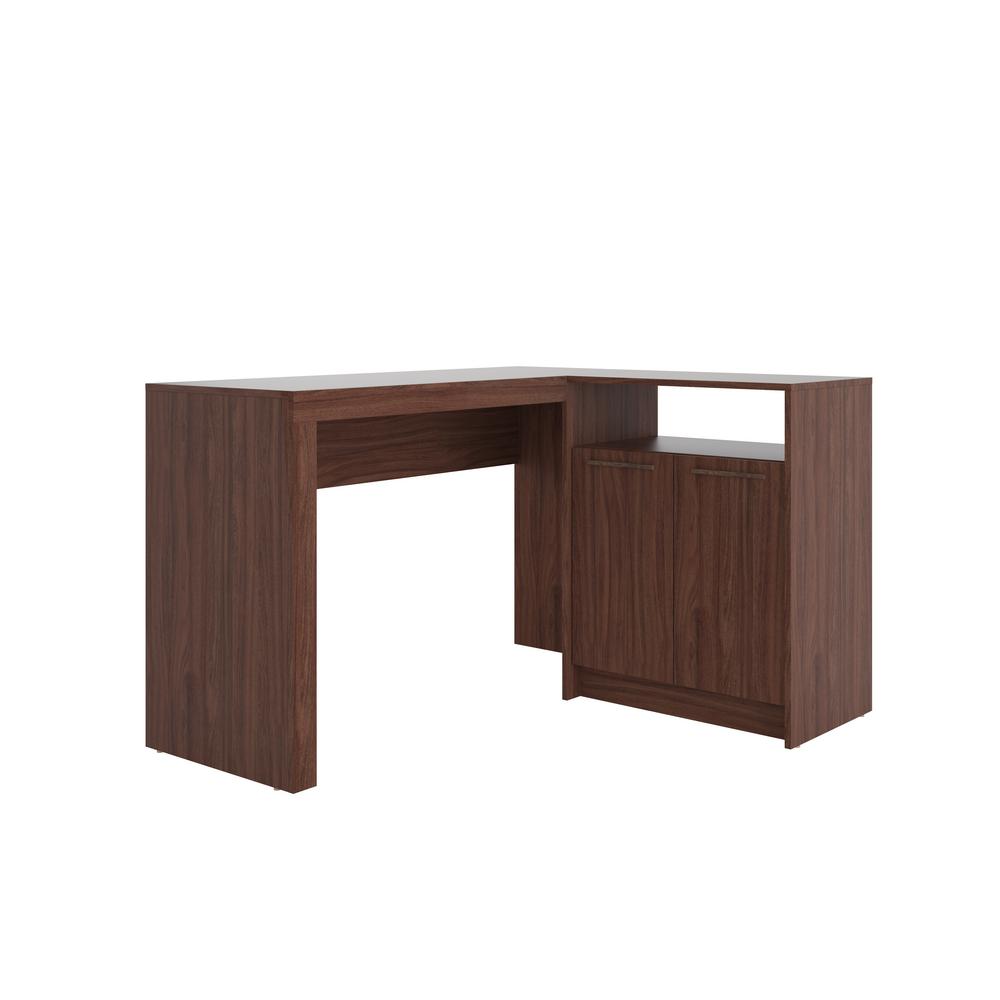 Manhattan Comfort Kalmar Dark Brown L Shaped Office Desk With
