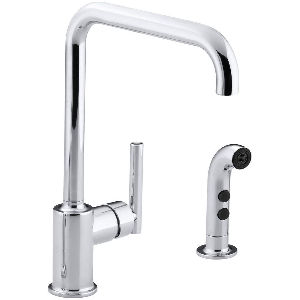 Kohler Purist Single Handle Standard Kitchen Faucet With Side Sprayer In Polished Chrome K 7508 Cp The Home Depot
