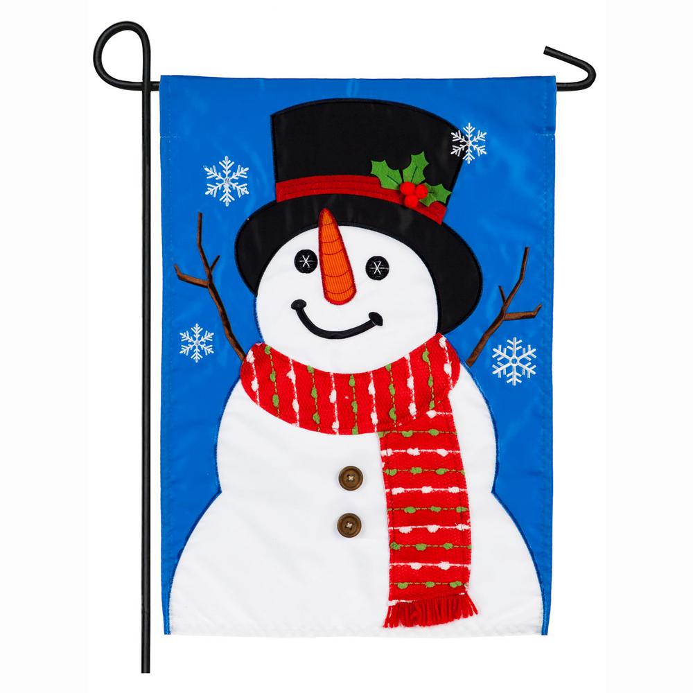 Evergreen 18 in. x 12.5 in. Happy Snowman Garden Applique Flag-168958 ...