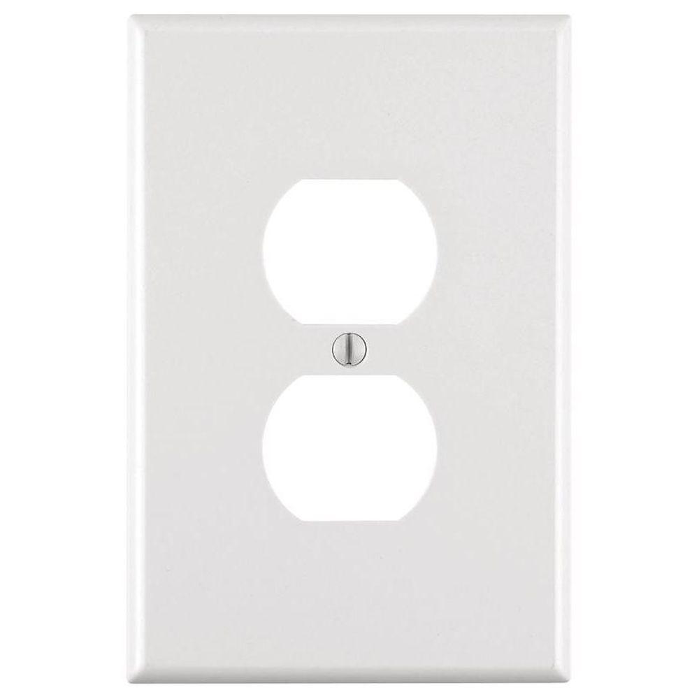 Leviton 1 Gang Jumbo Duplex Outlet Wall Plate White R52 103 00w The Home Depot