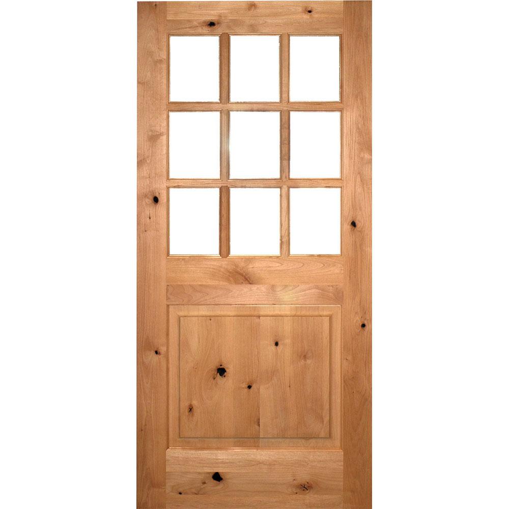 36 In X 80 In Craftsman 9 Lite Clear Beveled Glass Right Hand Inswing Unfinished Knotty Alder Prehung Front Door