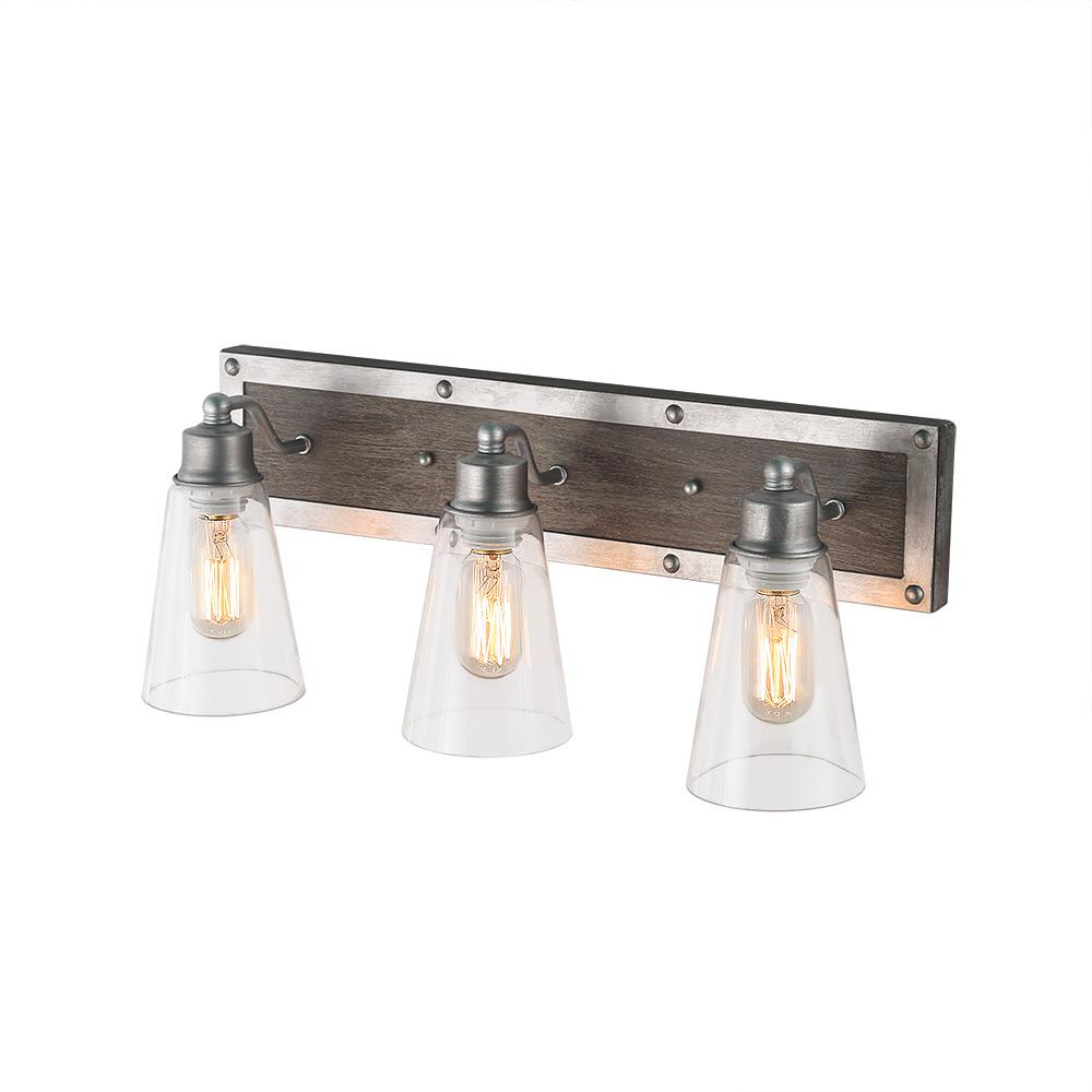 Lnc 3 Light Silver Wood Vanity With Clear Glass Shade A03330 Lnc 3 Light Silver Wood Vanity With Clear Glass Shade